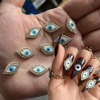 10 adet 3D Mavi Göz Tırnak Takılar Parlak Zirkon Alaşım Tırnak Rhinestones Şeytan Göz Tırnak Sanat Takılar DIY Cadılar Bayramı Manikür Malzemeleri Y2K*