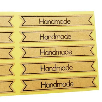 100 Adet / grup 'HandMade' Şerit etiket Kraft Etiket Hediye Mühür Çıkartmalar Ev Yapımı Ekmek ve Hediye Paketleme Çıkartmalar Scrapbooking