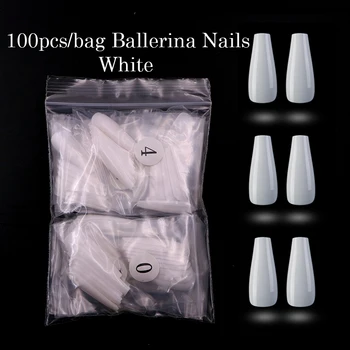 100 adet / opp Beyaz / doğal / temizle Yanlış Nails İpuçları Balerin Çivi Tabut Tırnak İpuçları Havai takma tırnak İpuçları Ayrılabilir Sahte