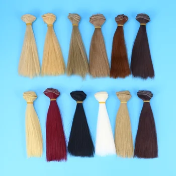 12 adet ısıya Dayanıklı Düz Saç El Sanatları DIY Peruk Atkı Saç Uzantıları-100x15 cm