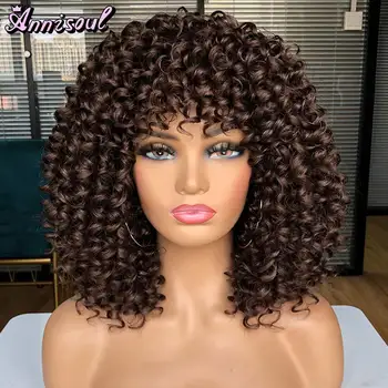 14 inç Kısa Saç Afro Kinky Kıvırcık Peruk Patlama İle Siyah Beyaz Kadınlar İçin Ombre Tutkalsız Doğal Kıvırcık Bob Peruk Yüksek Sıcaklık