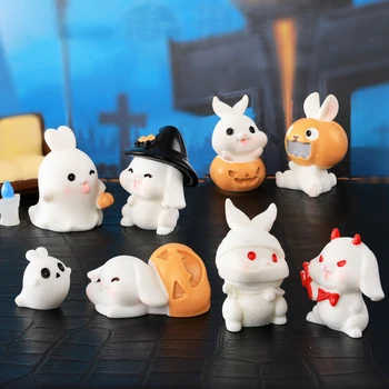 15 Adet/takım Mini Etek Cadılar Bayramı Reçine Ürkütücü Tavşan Mini Mum Ivır Zıvır Masa DollHose Oyuncak Mikro Peyzaj Aksesuar Dekor