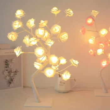 20 İnç DIY gül çiçek LED peri ışık USB Powered yatak odası dekorasyon masa lambası düğün Xmasd hediye yenilik ışık