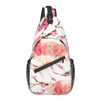 2022 Göğüs Çantası erkek Rahat askılı çanta Kadın Göğüs Çantası Japon Sazan Kiraz Çiçeği Oryantal Fanlar Çanta Seyahat Telefonu Çantası
