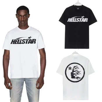 2023 Yeni Yaz Hellstar Büyük Boy erkek kadın T Shirt Kısa Kollu Üstleri Hip-Hop Gevşek Rahat