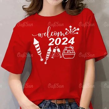 2024 Yeni kadın T-shirt Mektuplar Baskı Giyim Bayanlar İçin Yuvarlak Boyun Rahat Kısa kollu Tees Kadın Gevşek Kazak Temel Üstleri