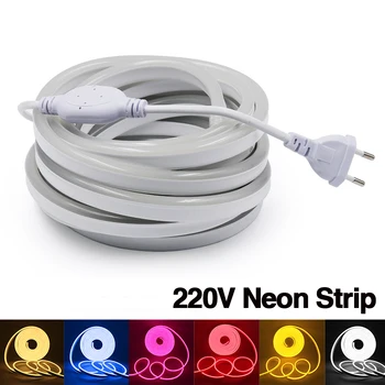 220V Neon şerit gece lambası su geçirmez ev bahçe dekoru beyaz / mavi / Pembe / sarı / yeşil / kırmızı esnek şerit bant halat ışık