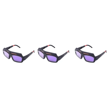 3 Adet Güneş Enerjili Otomatik Kararan Kaynak Maskesi Kask Gözlük Kaynakçı Gözlük Ark Anti-Şok Lens Göz Koruması İçin