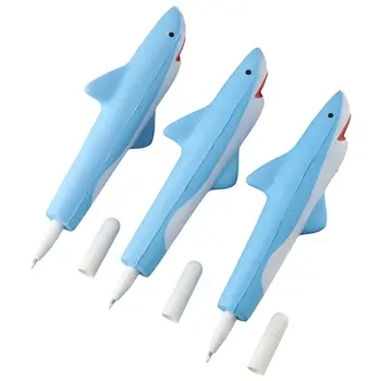 3 ADET Mavi Kalem Durumlarda 0.5 mm Köpekbalığı Siyah Mürekkep Kalemler tükenmez kalem Ofis