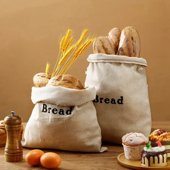 3 Parça ekmek poşetleri Çuval Bezi Kullanımlık İpli ekmek poşetleri Gösterildiği Gibi Keten El Yapımı Gıda Depolama