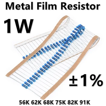 (50 adet) 1W Metal film rezistans 1 % beş renk halka hassas direnç 56K 62K 68K 75K 82K 91K
