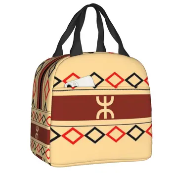 Amazigh Berbere Sembol Yalıtımlı yemek taşıma çantası Kadınlar için Tifinagh Taşınabilir Termal Soğutucu Gıda yemek kabı Okul Piknik Çantaları