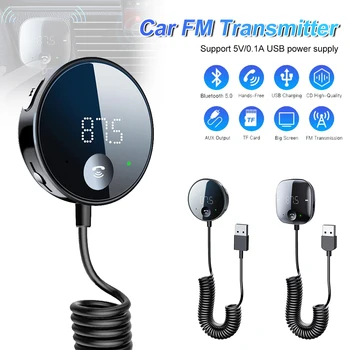 Araba FM Verici Bluetooth 5.0 MP3 Çalar Kablosuz Stereo Adaptörü AUX Çıkışı ile USB Çıkışı Handsfree Çağrı Destek TF Kart