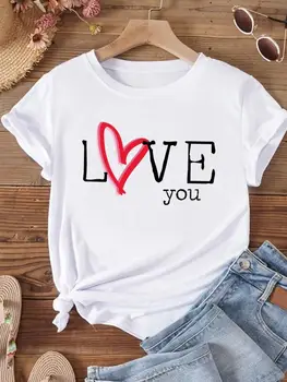 Aşk Tatlı 90s Sevimli Suluboya Moda O-Boyun T Shirt Grafik T-shirt Baskı Kısa Kollu Giyim Tee Üst kadın kıyafetleri