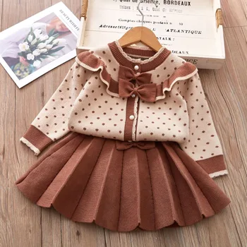 Bebek Kız Giysileri Set Kış Tatlı Prenses Kıyafetler Sonbahar Yeni Çocuk Kız Uzun Kollu Örme Güzel Baskılı Kazak + Etek 2 adet