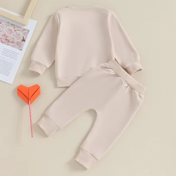 Bebek Kız Sevgililer Günü Kıyafetler Kalp Baskı Uzun Kollu Üst Pantolon Yürümeye Başlayan Güzel Sonbahar Giyim Seti