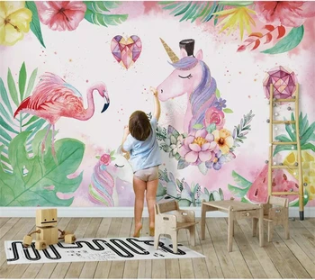 beibehang Özel duvar kağıdı 3d fotoğraf duvar resimleri İskandinav basit flamingo unicorn çocuk odası dekorasyon TV arka plan duvar kağıdı