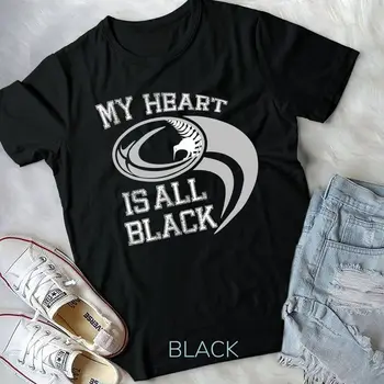 Benim kalp tüm siyah-Rugby Yeni Zelanda FanUnisex T-shirt
