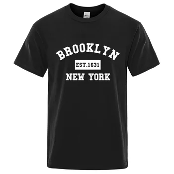 Brooklyn Haritası. 1631 New York Mektup Baskı T Shirt Erkek Rahat Gevşek Erkek Giyim Büyük Boy Yaz Pamuk Rahat O-boyun Pamuklu giysiler