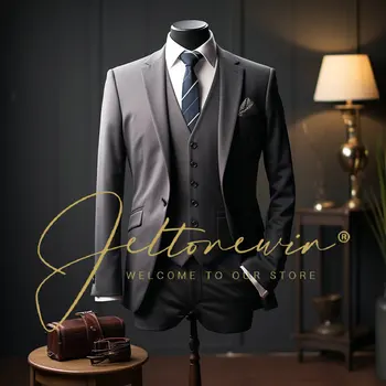 (Ceket + Yelek + Pantolon)moda Butik Kafes Resmi iş erkek Takım Elbise 3 adet Set Damat düğün elbisesi Takım Elbise Gösterisi Sahne Trapstar