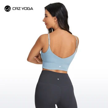CRZ YOGA Ayarlanabilir Longline Spor Sutyeni Kadınlar için-V Geri Kablosuz Egzersiz Yastıklı Yoga Sutyen Kırpılmış Tankı Üstleri