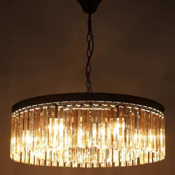 E27 amerikan Country Retro Vintage Amber kristal lamba kolye ışıkları oturma odası mutfak siyah demir ev aydınlatma 110-240V