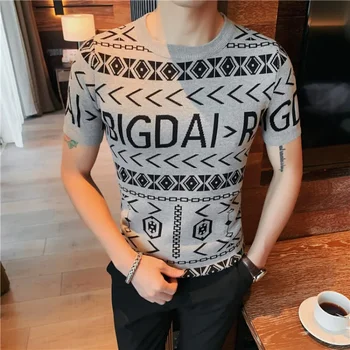 Erkek kısa kollu örgü tişört Yaz Yüksek Kaliteli Mektup Baskı O Boyun Rahat ince tişört Marka Moda Erkek Giyim