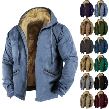 Erkekler Sıcak Palto Artı Kadife Kalın Kadife Ceketler Erkek Kürk Yaka Kış Rahat Ceket Erkek Dış Giyim Termal Kapüşonlu Giyim