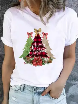Giysi Yıldız Ağacı Suluboya Tarzı Kadın Yeni Yıl Moda Üst Baskı Kısa Kollu Tee T Gömlek Noel Temel Grafik T-Shirt