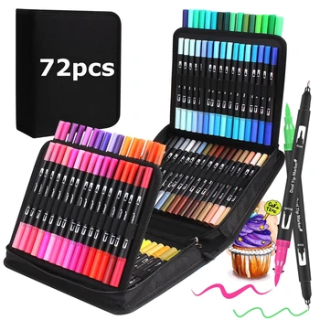 GUİCHENO 72 Renk Futres Yetişkin Renkli, çocuk Suluboya Çift Nokta Fit Kalemler, Gerçek fırça Işaretleyici Sanatçı Karalamalar Mandala Çizim Kaligrafi