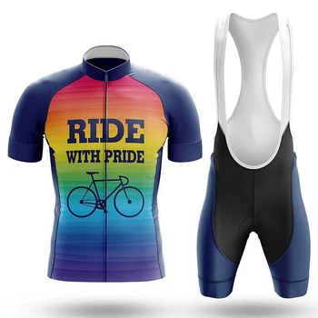 Gurur İle binmek Bisiklet Seti Bib Şort Bisiklet Jersey Bisiklet Gömlek Kısa Kollu Elbise Döngüsü Yokuş Aşağı MTB Dağ Takım Elbise