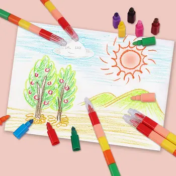 Gökkuşağı Kalemler İstiflenebilir Boya Kalemi Çocuklar İçin İstifleme DIY Boya Kalemi İmara Parti İyilik Ofis Okul Malzemeleri, 12 Renk