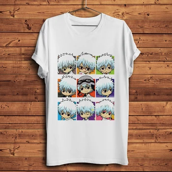 Gümüş Saçlı Samurai Sakata Gintoki Komik anime TShirt Homme Kısa T Shirt Nefes Streetwear Unisex manga Tee Hiçbir etiket