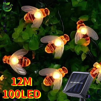 Güneş dize ışık 100 LED sevimli arı açık ışık düğün ev bahçe veranda parti noel ağacı balarısı peri dekor lambası