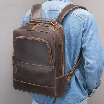 Hakiki deri erkek retro tasarımcı sırt çantası Hakiki deri erkek sırt çantası Büyük kapasiteli inek derisi seyahat çantası erkekler için