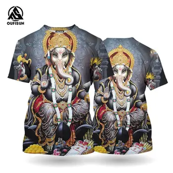 Hindu Fil Yaz Erkek T-Shirt 3d Hayvan Grafik Tshirt erkek Büyük Boy Kısa Kollu Üst Rahat O-Boyun Giyim Erkek Kazak