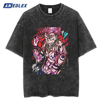 Hip Hop Streetwear Yıkanmış Siyah Tişört Erkekler Anime Çocuk Grafik Baskılı T Shirt Vintage Harajuku pamuklu tişört Yaz Tees Tops