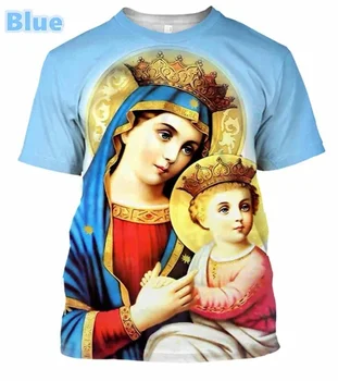 Hıristiyan Tanrı'nın Annesi Meryem 3D Baskı T Shirt İsa Çapraz Tanrı Çapraz İsa Seviyor Tüm Hıristiyan Unisex Tee Gömlek Tops