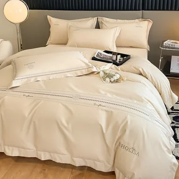 Işık Lüks Stil 120 İplik Sayısı Saf Pamuk Dört Parçalı Set İşlemeli Tüm pamuk yorgan Kapak Premium Duygu yatak çarşafı