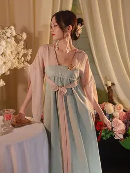 Kadın Giysileri Geliştirilmiş Hanfu çin elbisesi Geleneksel 3D Gül Çiçek Retro Zarif Tatlı Kısa Kollu Büyük askı elbise