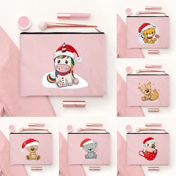 Kawaii Hayvan Desen Makyaj Çantaları Organizatör Noel Unicorn Ayı Tuvalet kozmetik torbası Noel Doğum Günü Partisi Hediye Çantası Kızlar için
