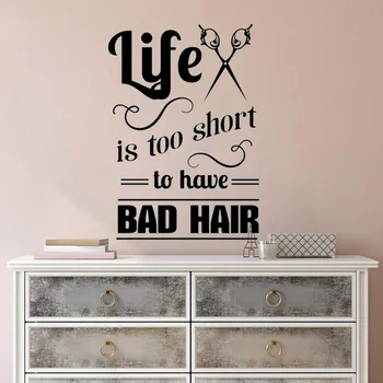 Kuaför Dekorasyon Hayat Çok Kısa Kötü Saç Alıntı Duvar Sticker Saç Şekillendirici Tasarım Duvar Sanatı Çıkartması Posteri AZ275