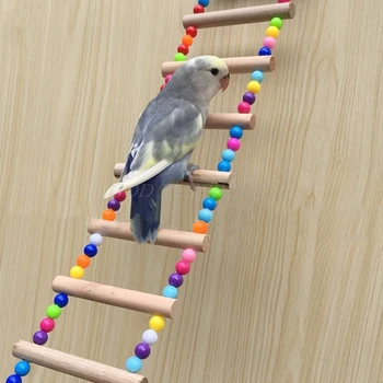 Kuşlar Evcil Papağanlar Merdivenler Tırmanma Oyuncak Asılı Renkli Topları İle Doğal Ahşap Papağan Oyuncaklar İçin Conures Parakeets Cockatiels