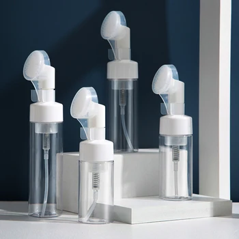 Köpük şişesi Yüz Temizleyici Köpük Sıvı Temizleme Fırçası ile Plastik Yüz Temizleme Şişesi Şeffaf 100/120/150 / 200ML Boyutu