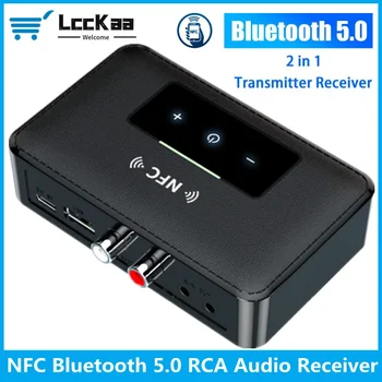 LccKaa Bluetooth 5.0 Alıcı Verici RCA Ses 3.5 mm AUX Jack Müzik Kablosuz Adaptör İçin Mic İle NFC Araba TV Hoparlörler Otomatik