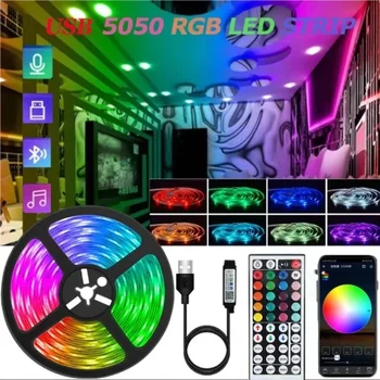 LED şerit ışık 5V USB RGB 5050 Bant WiFi Bluetooth Esnek LED Lamba Şerit 1m 5m 10m 15m 20m TV arkaplan ışığı Odası Dekor Noel
