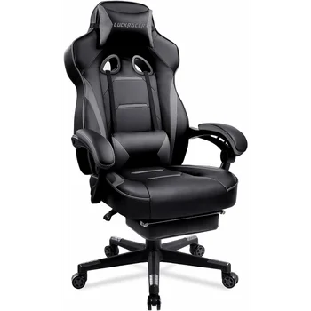 LUCKRACER oyun ayak dayayacaklı sandalye ergonomik ofis masası koltuğu oyun sandalyesi PU Deri Yüksek arkalıklı sandalyeler tarafından GTRACİNG (Gri)