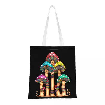 Mantar Orman Kadın omuz çantaları Trippy Blacklight Psychedelic tekrar kullanılabilir alışveriş poşetleri Sevimli Yüksek Kapasiteli Çanta kanvas çanta