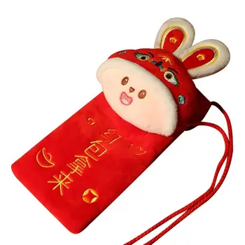 Maskot Kırmızı Paket Hongbao Çocuklar Bahar Festivali Malzemeleri Para Paketleme Çantası 2023 Kırmızı Zarf Şanslı Para Cüzdan Peluş bozuk para cüzdanı