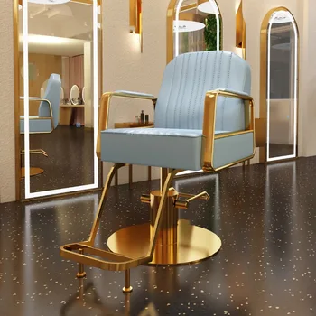 Metal Çalışma berber koltuğu Manikür Ekipmanları Stilist Altın berber koltuğu Ergonomik Oyun Silla De Barbero kuaför mobilyası